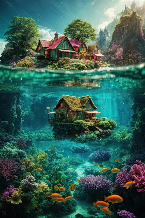 Mystical Seabed Haven: Unveiling the Underwater Village Stock ...