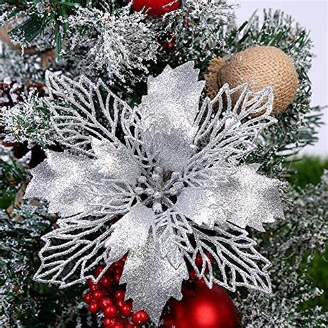 Yueshop Pcs Christmas Flowers Large Cm Poinsettia Glitter Flower