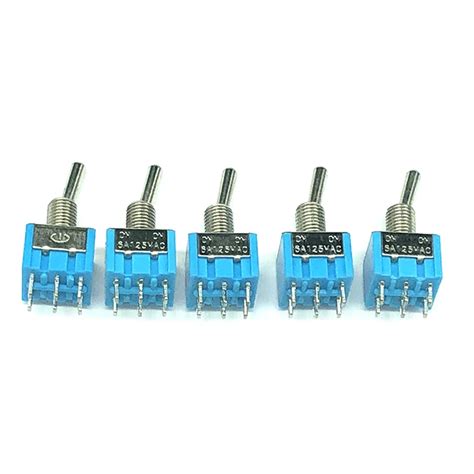 5pcs MTS 202 6 Pin 2 Position Toggle Switches Blue Mini DPDT Switches