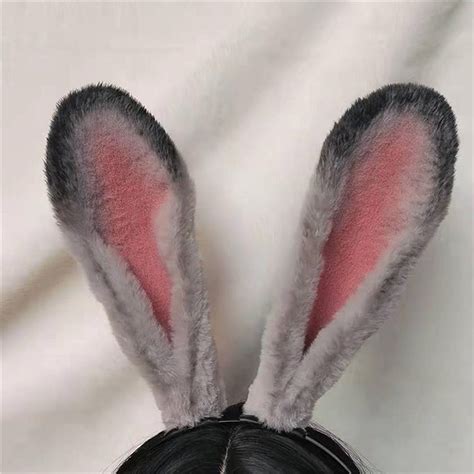 Furry Gray Bunny Ear Headband Cosplay Judy Bunny Ears Headband Rabbit