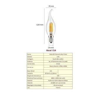 Kit 6 Lâmpada Led Filamento Vela Bico Torto Retrô E14 Shopee Brasil