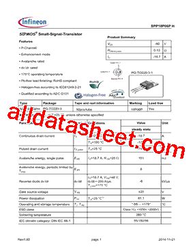 Spp P Ph Datasheet Pdf Infineon Technologies Ag