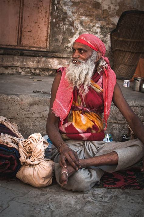 Indian Man During Pushkar Camel Mela Rajasthan India Close Up Portrait Editorial Photography