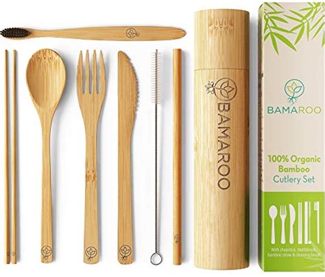 Bamaroo Bamboo Utensils Cutlery Set Reusable Cutlery Travel Set With