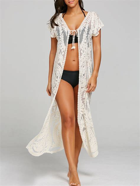 [47 Off] Sheer Lace Embroidery Beach Cover Up Rosegal