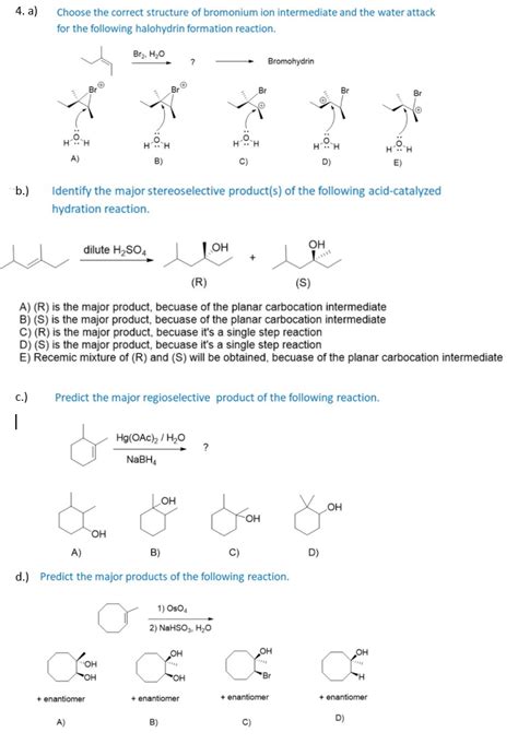 Solved 4.a) Choose the correct structure of bromonium ion | Chegg.com