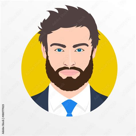 Male face avatar. Man with beard in the suit, shirt and necktie ...