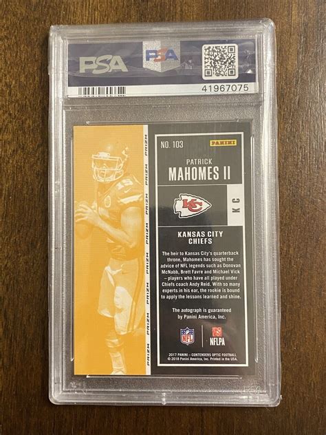 Optic Contenders Patrick Mahomes Auto Rookie Ticket Rc Psa