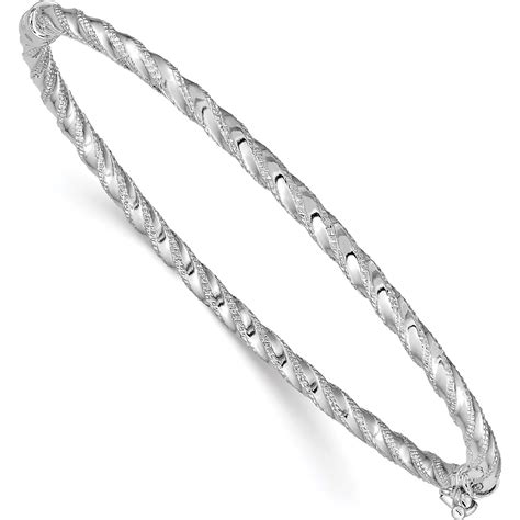 K White Gold Wg Polished Textured Hinged Bangle Bracelet X Made