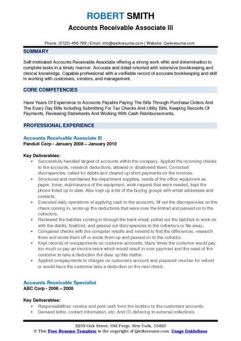 Accounts Receivable Associate Resume Samples Qwikresume