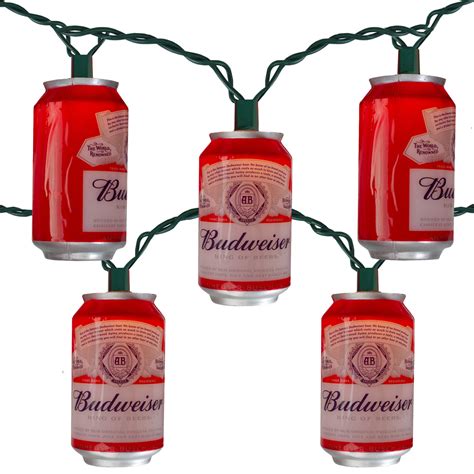 10 Red Anheuser-Busch Budweiser Can Patio Lights - 9 ft Green Wire | Christmas Central