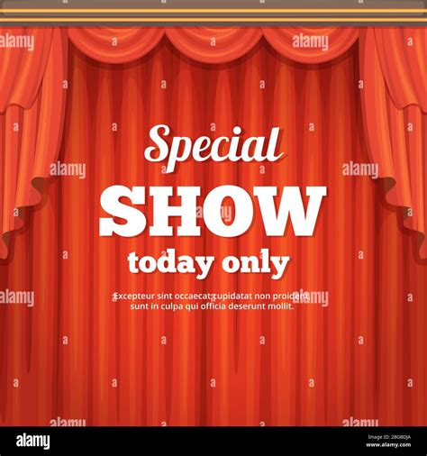 Poster With Theater Stage And Red Curtain Cartoon Style Illustration