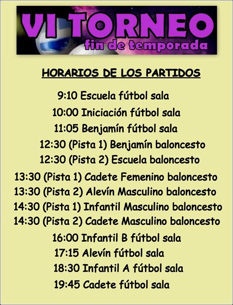 HORARIOS DE LOS PARTIDOS DEL TORNEO FINAL DE TEMPORADA.