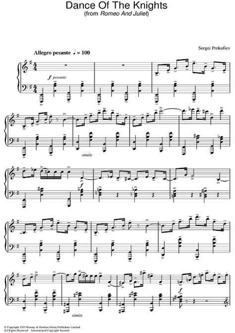 Dance Of The Knights From Romeo And Juliet Sheet Music For Piano Solo Sheet Music Now