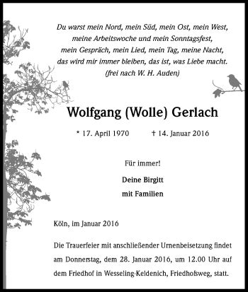 Traueranzeigen Von Wolfgang Gerlach WirTrauern