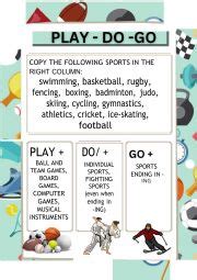 PLAY DO GO SPORTS ESL Worksheet By Silvialg