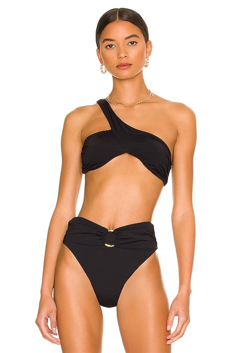Weworewhat Asymmetrical Cross Over Bikini Top In Black Revolve
