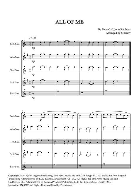 All Of Me Arr Milanov By John Legend Sheet Music For Woodwind