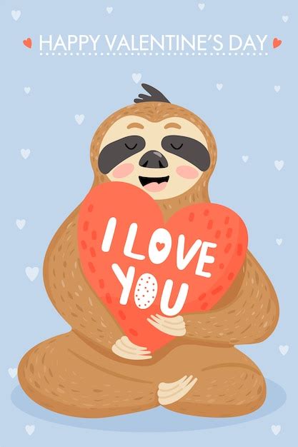 Premium Vector Sloth In Love Valentines Day Card