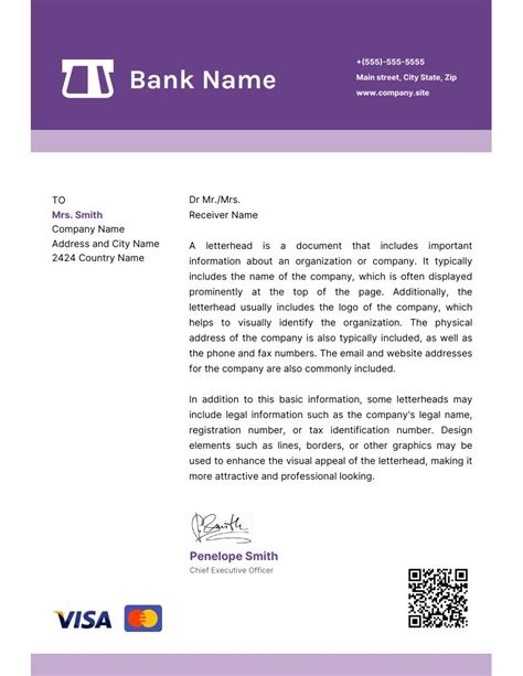 White And Purple Simple Bank Letterhead Template Venngage