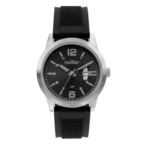 Relogio Condor Original Masculino Prata E Preto Calendario Pulseira