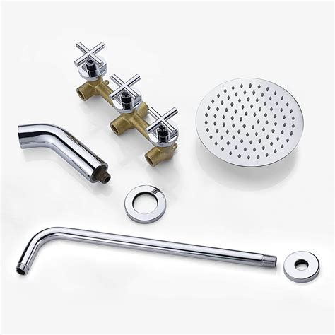 WOWOW 3 Handle Chrome Rainfall Shower Tub Faucet Combo Set