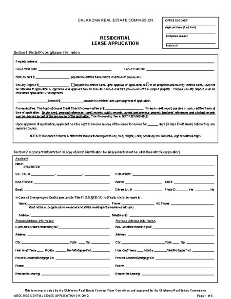 Oklahoma Residential Lease Application Form Pdfsimpli