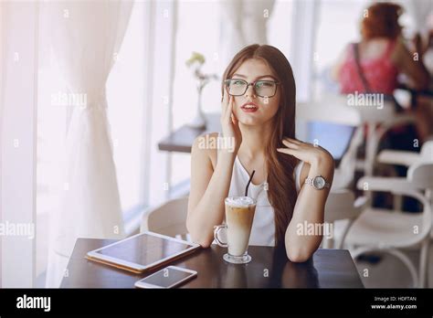 Beautiful Brunette With Glasses Stock Photo Alamy