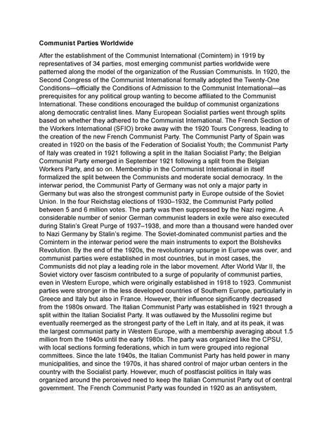 Communist Parties Worldwide - Communist Parties Worldwide After the establishment of the