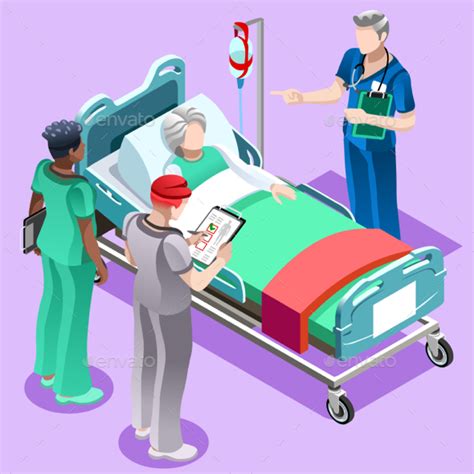 Medical Training Doctor Teaching To Nurse Vector Isometric People By