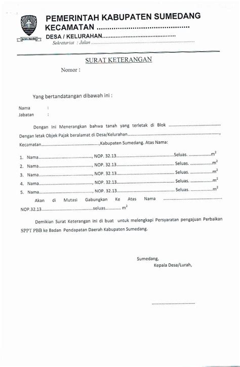 PDF Bappenda Sumedangkab Go Id FORMAT PERMOHONAN MUTASI OBJEK DAN