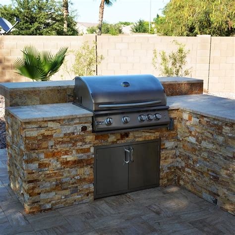 Built In Bbq With Natural Stacked Stone Veneer And Travertine Countertops And Bar Created By