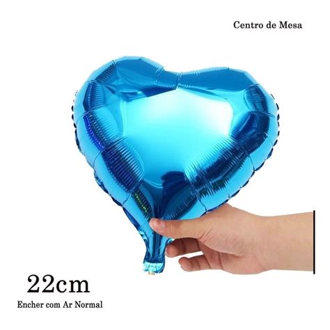 20 Balão Metalizado Coração Azul Centro Mesa 22cm Varetinhas Shopee