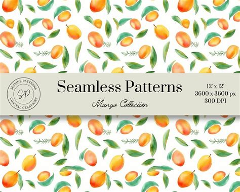 Mango Seamless Pattern Watercolor Scrapbook Papers Mango Etsy