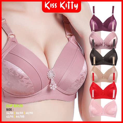 Jual Bra Wanita Cup Besar Tanpa Kawat BH Jumbo Motif Gambar Bunga Big