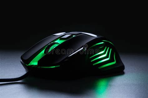 Black Gaming Mouse with Green Light Stock Image - Image of ergonomic ...