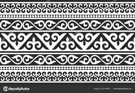 Vector Monochrome Seamless Kazakh National Ornament Ethnic Pattern