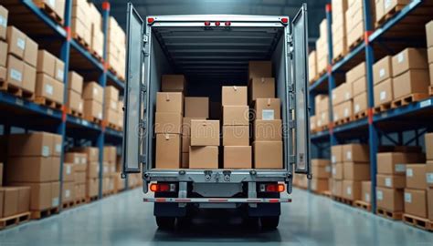 open cargo truck  boxes  parked  warehouse merchandise