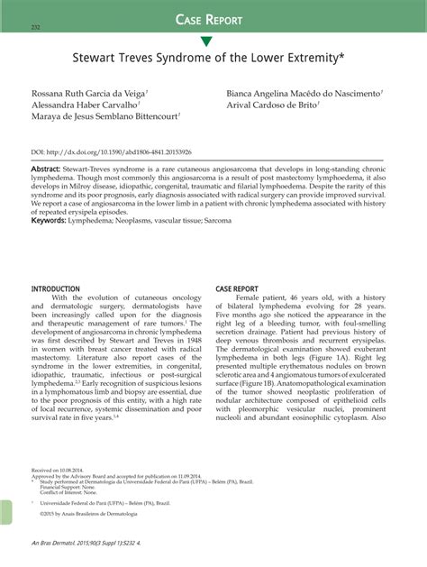 Pdf Stewart Treves Syndrome Of The Lower Extremity