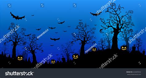Halloween Design Background Spooky Graveyard Naked Stock Vector