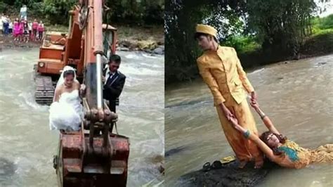 6 Foto Prewedding Di Sungai Ini Penuh Perjuangan Bikin Ngakak Hot Liputan6