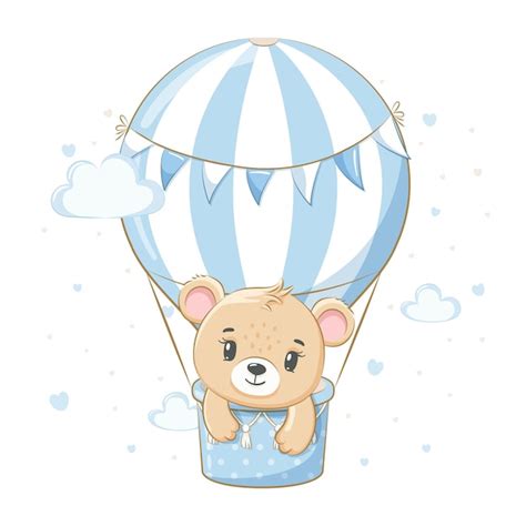 Un Lindo Oso De Peluche Est Volando En Un Globo Ilustraci N Vectorial