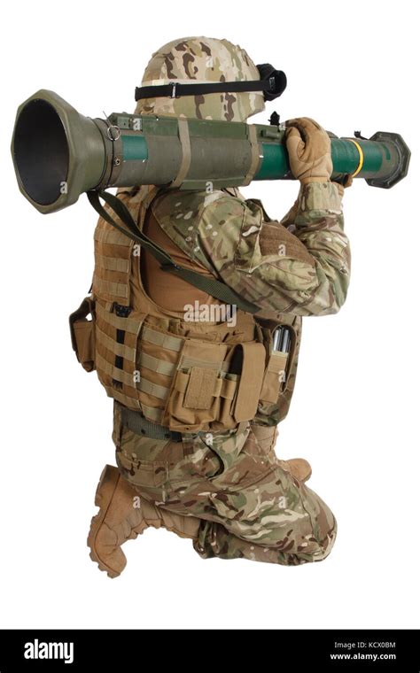 Us Army Soldier With Recoilless Rocket Launcher Isolated On White Stock