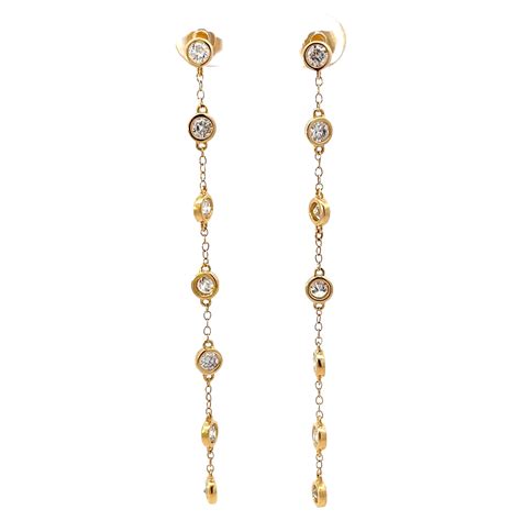 Dangly Bezel Set Diamond 14k Gold Earrings For Sale At 1stdibs