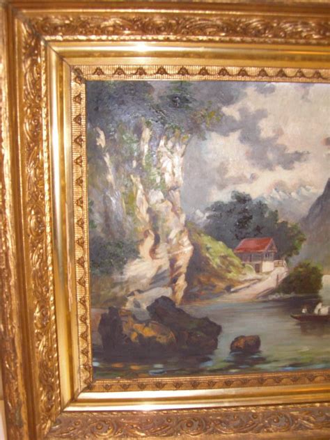 Oil Painting of lake and Mountain Scene For Sale | Antiques.com ...