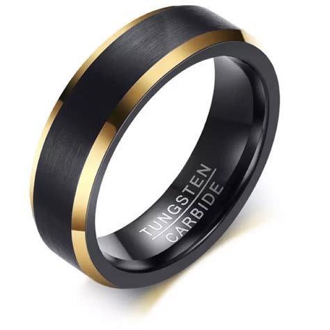 Jual Cincin Tungsten Carbide Pertunangan Pernikahan Black IP Gold