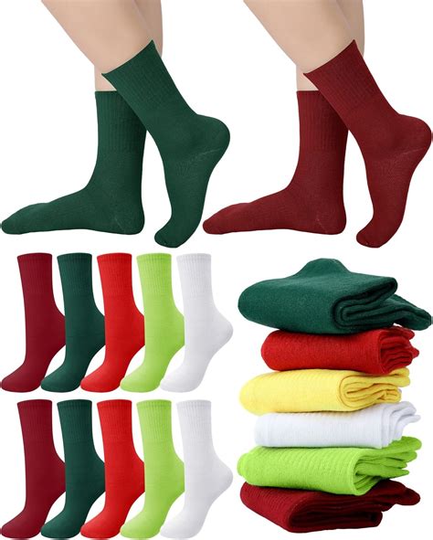 Liitrsh 12 Pairs Womens Solid Color Crew Socks Christmas Color Cotton Athletic Socks Cotton Tube