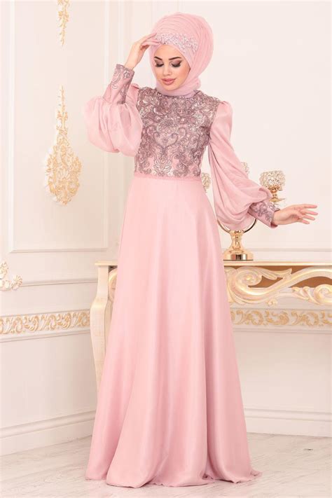 Evening Dress Powder Pink Hijab Evening Dress 191201pd