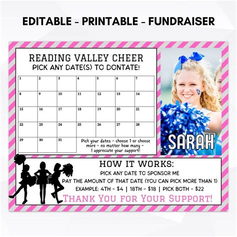 Premium Cheerleader Pick a Date to Donate Cash Calendar Fundraiser ...