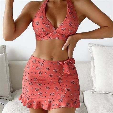 Ensemble Maillot De Bain Pi Ces Pour Femme Bikini Dos Nu Imprim